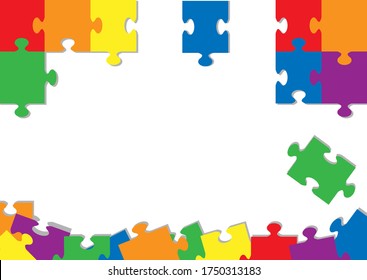 Colorful puzzles vector background.Jigsaw section template color set for symbol LGBT pride month.Banner, blank and copy space for text messages.