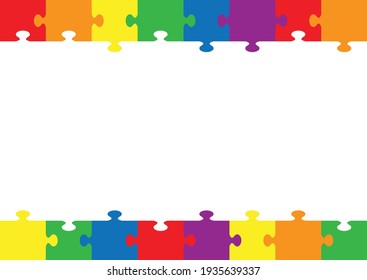 Coloridos rompecabezas fondo vectorial.Conjunto de colores de la plantilla de sección de Jigsaw para el símbolo del mes de orgullo LGBT.Cartel, espacio en blanco y espacio de copia para los mensajes de texto.