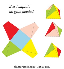 Colorful Pyramid Box Template, no glue needed. Vector illustration.