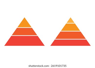 Gráfico de pirâmide colorido infográfico com níveis segmentados, estrutura de hierarquia, visualização de dados de negócios e conceito de marketing. Níveis da pirâmide triangular. Ícone de pirâmide triangular.