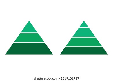 Gráfico de pirâmide colorido infográfico com níveis segmentados, estrutura de hierarquia, visualização de dados de negócios e conceito de marketing. Níveis da pirâmide triangular. Ícone de pirâmide triangular.
