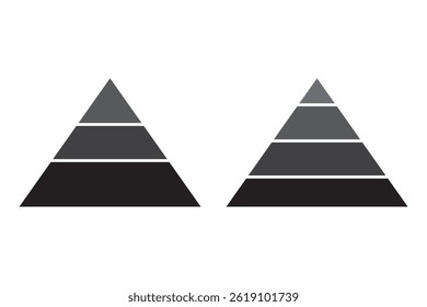 Gráfico de pirâmide colorido infográfico com níveis segmentados, estrutura de hierarquia, visualização de dados de negócios e conceito de marketing. Níveis da pirâmide triangular. Ícone de pirâmide triangular.
