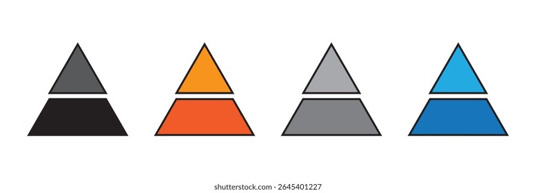 Colorful pyramid chart infographic with segmented levels, hierarchy structure, business data visualization and marketing concept. Levels of triangular pyramid. Triangle pyramid icon.