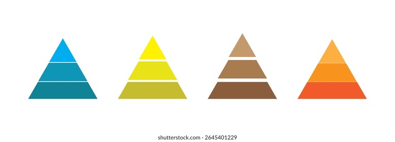 Colorful pyramid chart infographic with segmented levels, hierarchy structure, business data visualization and marketing concept. Levels of triangular pyramid. Triangle pyramid icon.