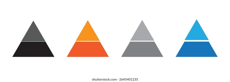 Colorful pyramid chart infographic with segmented levels, hierarchy structure, business data visualization and marketing concept. Levels of triangular pyramid. Triangle pyramid icon.