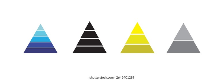 Colorful pyramid chart infographic with segmented levels, hierarchy structure, business data visualization and marketing concept. Levels of triangular pyramid. Triangle pyramid icon.