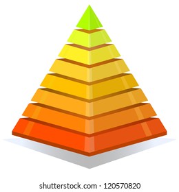 Elemento de diseño piramidal colorido aislado en fondo blanco.