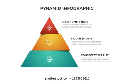 Colorful Pyramid Infographic Template Vector With 3 Steps, List, Levels Diagram. Triangle Segmented Layout For Presentation.