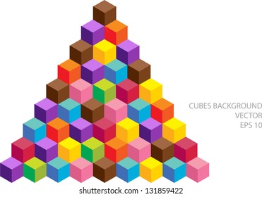colorful pyramid made of dimensional cubes and place for text isolated on white background