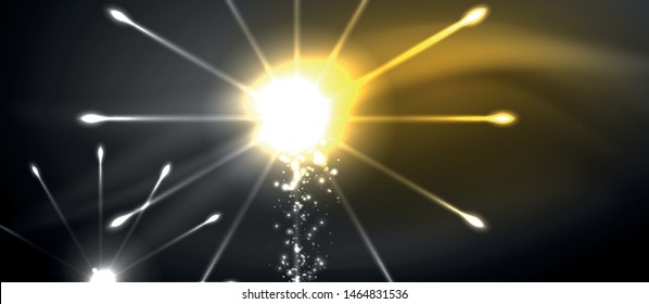 Colorful pyrotechnics show. Sky clouds. Black background. Festival celebration. Abstract fireworks dark sky night for celebration design.