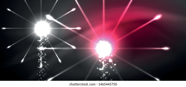 Colorful pyrotechnics show. Sky clouds. Black background. Festival celebration. Abstract fireworks dark sky night for celebration design.