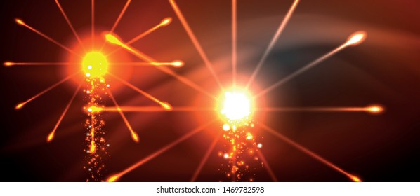 Colorful pyrotechnics show. Sky clouds. Black background. Festival celebration. Abstract fireworks dark sky night for celebration design.