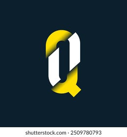 Colorful Q Letter Cut Alphabet Typography Logo, Q Letter Paper Shape Minimal Logo Sign, Q Character Logo Symbol