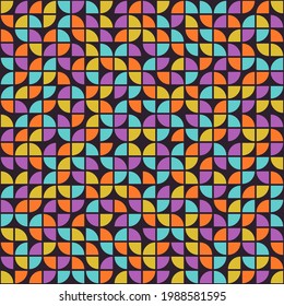 Colorful quarters pattern. Vector seamless mosaic and decorative quarters of circle.