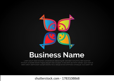 Colorful Quartet Fish Illustration Initial Logo Concept For Your Company, Business, Association, Organization, Institution or Product. Ready For Use. Modern Initial Logo