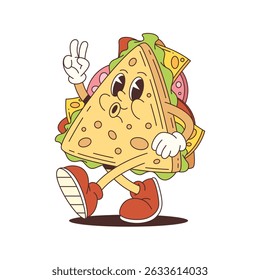 Colorful quesadilla mascot making a peace sign, full of fun and energy. Suitable for advertising, playful branding, social media content, and food promotions. Vector illustration.