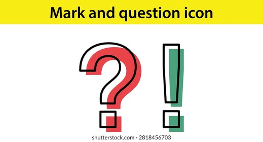 Colorful question mark and exclamation mark icons with square base design