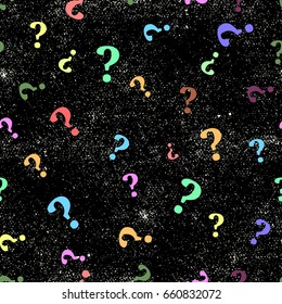 Colorful Question mark seamless pattern . Vector seamless pattern with question marks. Monochrome hipster background. Hand drawn random black punctuation marks.