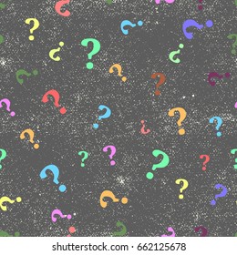 Colorful Question mark seamless pattern . Vector seamless pattern with question marks. Monochrome hipster background. Hand drawn random black punctuation marks.