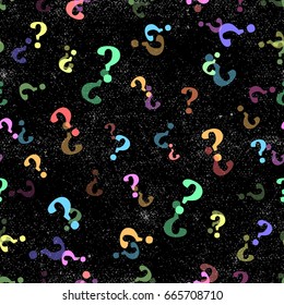 Colorful Question mark seamless pattern . Vector seamless pattern with question marks. Monochrome hipster background. Hand drawn random black punctuation marks.