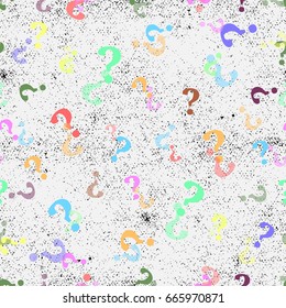 Colorful Question mark seamless pattern . Vector seamless pattern with question marks. Monochrome hipster background. Hand drawn random black punctuation marks.