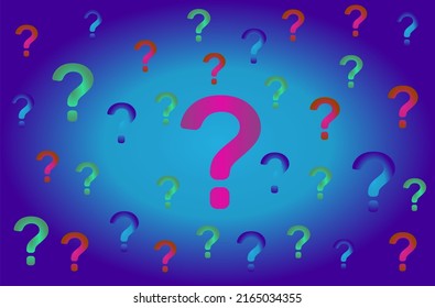 Colorful question marks on a blue background