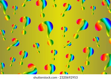 Colorful question marks scattered randomly on a golden background