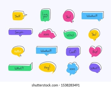 Colorful questions speech bubbles set in flat design with short messages.