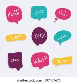 Colorful questions speech bubbles set in flat design with short messages.
