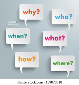 Colorful questions speech paper bubbles with questions. Eps 10 vector file.