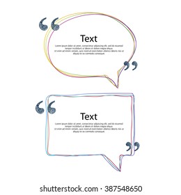 Colorful quote bubble frame templates set vector illustration. Hand drawn scribble design.