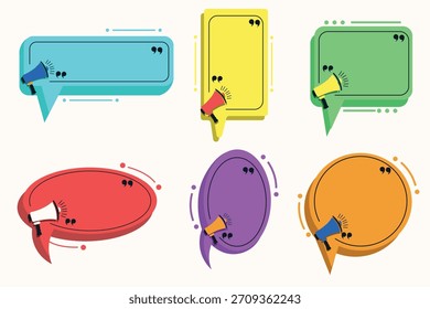 Colorful quote bubbles with pins, suitable for messages, comments, and communication graphics.