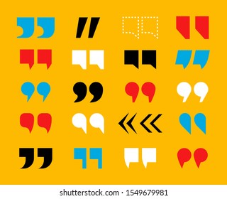 Colorful quote mark vector set. Quotes marks speech punctuation excerpt color collection