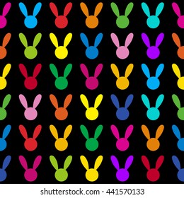 Colorful Rabbit Black Background Vector Illustration