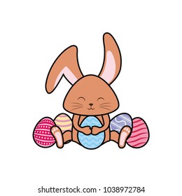 colorful rabbit with easter eggs vector illustration