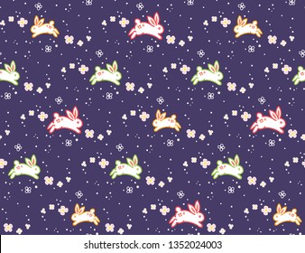 Colorful rabbit jump in the night