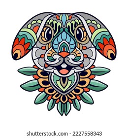 Colorful Rabbit mandala arts isolated on white background