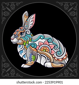 Colorful Rabbit mandala arts isolated on black background