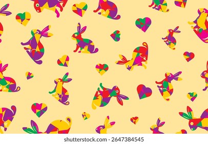 Colorful rabbit patterns digital art playful design vibrant background fun theme, seamless pattern