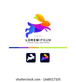 Colorful rabbit run premium logo design