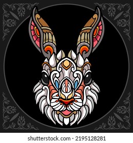 Colorful rabbit zentangle arts isolated on black background