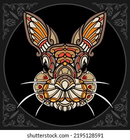 Colorful rabbit zentangle arts isolated on black background