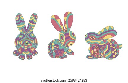 Colorful rabbits, beautiful bunnies, isolated vector illustration