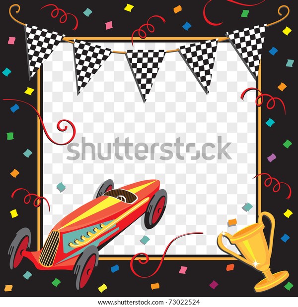 Colorful race car  or soap box derby party\
invitation with copy\
space