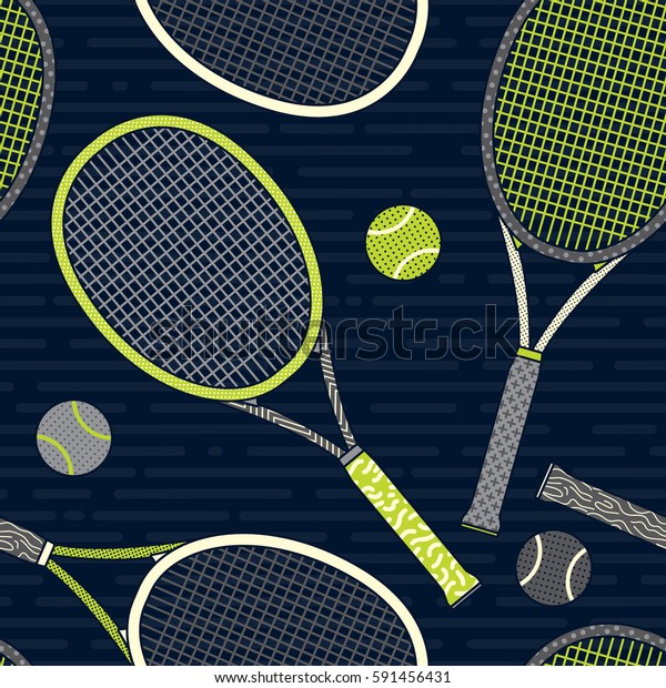 カラフルなラケットとテニスボールのシームレスなパターン 背景の壁紙 のベクター画像素材 ロイヤリティフリー