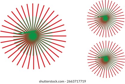 Padrão abstrato radial colorido com simetria em vermelho e verde
