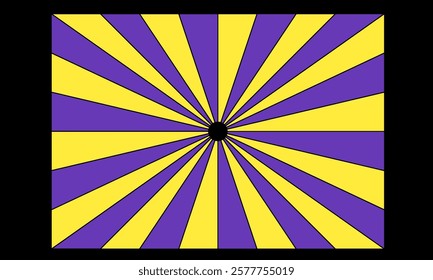 Colorful radial burst pattern, sunburst background, purple and yellow rays, geometric explosion, retro vintage style, dynamic lines, abstract optical illusion, vector design.