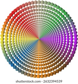 Colorful radial cone shape formed from regular pentagons with gradient and 3D effect