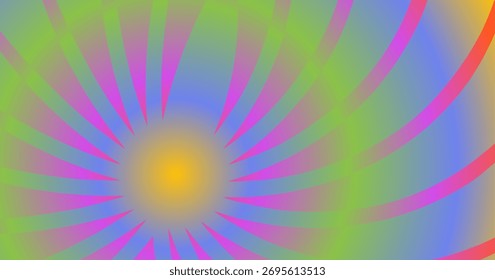 Fundo abstrato gradiente radial colorido com raios curvos em espiral e efeito brilhante vibrante.
