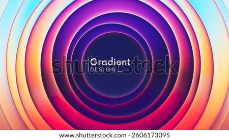 Colorful radial gradient banner design with neon concentric curved layers and deep shading. Layered circular fluid rings with smooth blending futuristic glow and depth illusion for trendy aesthetics